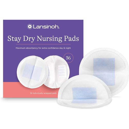 Lansinoh Stay Dry Disposable Nursing Pads, Soft and Super Absorbent Breast Pads, Breastfeeding Essentials for Moms, 36 Count