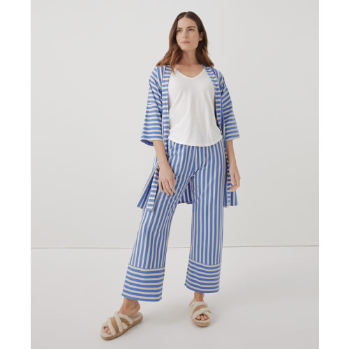 PACT Women's Hideaway Stripe Wedgewood Staycation Sleep Pant XL