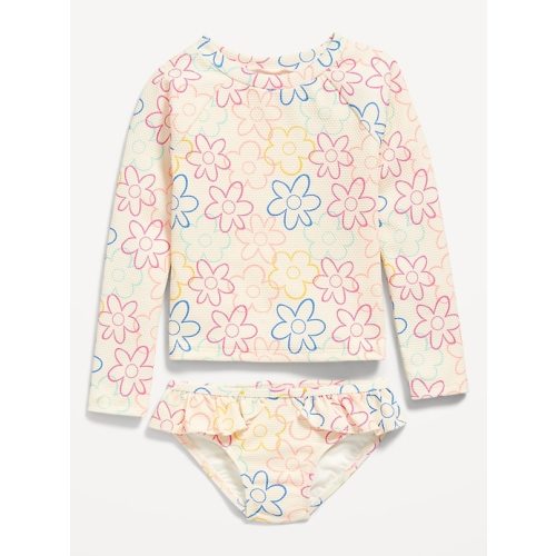 Printed Rashguard Top and Ruffled Bikini Swim Set for Toddler & Baby