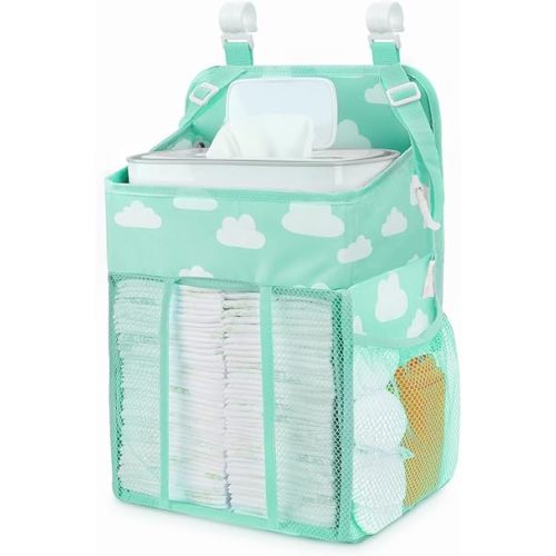 Maliton Hanging Diaper Caddy Organizer - Diaper Stacker Organizer for Changing Table, Crib, Playard & Nursery Organization Diaper Holder Baby Shower Gifts for Newborn (Blue-Green)