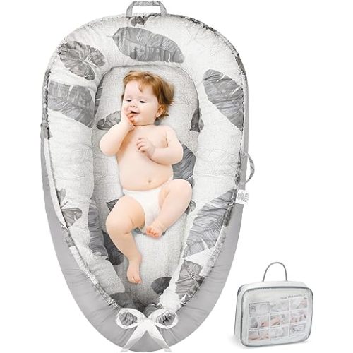 Baby Lounger - Baby Lounger Pillow for Newborn, Breathable & Soft Baby Nest Co Sleeper for Baby 0-24 Months, Baby Shower Gifts, Portable Infant Lounger Baby Floor Seat for Home and Travel (Leaf)