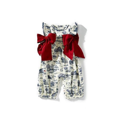 9 Months -Edgehill Collection Baby Girls Sleeveless Flag Toile Print Side-Bow Romper