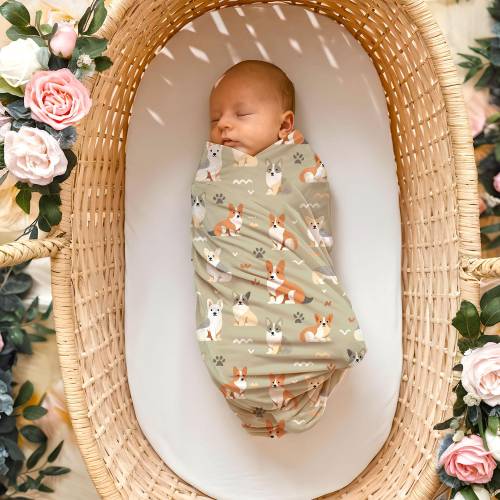 Corgi Baby Swaddle Wrap Blanket, Perfect for Newborns, Gender Neutral Design, Baby Shower Gift, Coming Home Accessory, Baby Bedding