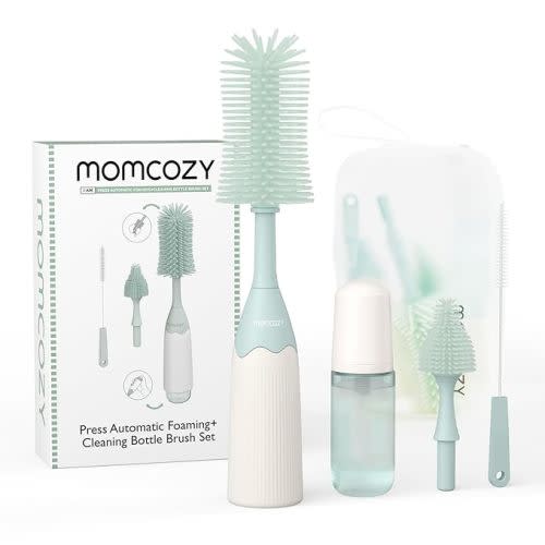Momcozy Bottle Brush Kit, Innovative Push-Press Design for Better Cleaning - Baby Bottle Cleaner Brush for Baby Bottle, Breast Pumps, Nipples, and More - Can Generate Foam for Better Cleaning, Green