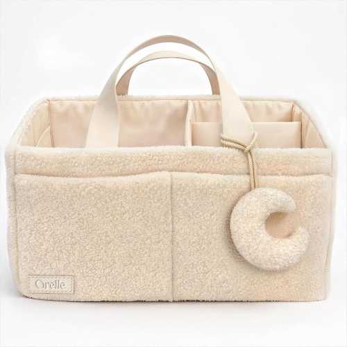 Orelle Bouclé Diaper Caddy Organizer with Matching Pouch | Baby Shower Gift Must-Have | Cream