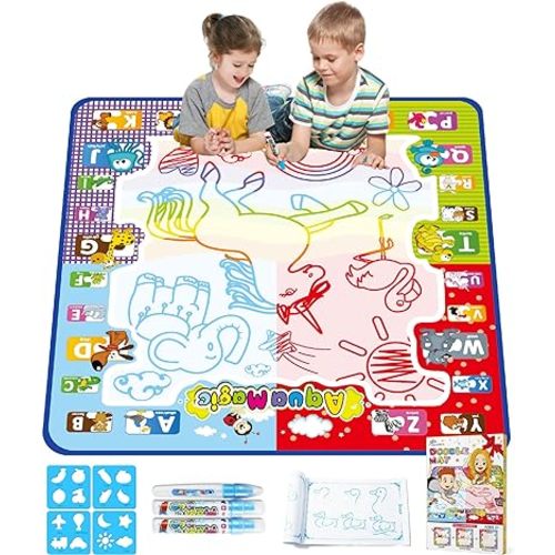 Jasonwell Aqua Water Doodle Mat 31x31 Inches Large Magic Drawing Doodling Mat Coloring Mat Educational Toys Christmas Birthday Gifts for Kids Toddler Boys Girls Age 2 3 4 5 6 7 8 Year Old (Alphabet)