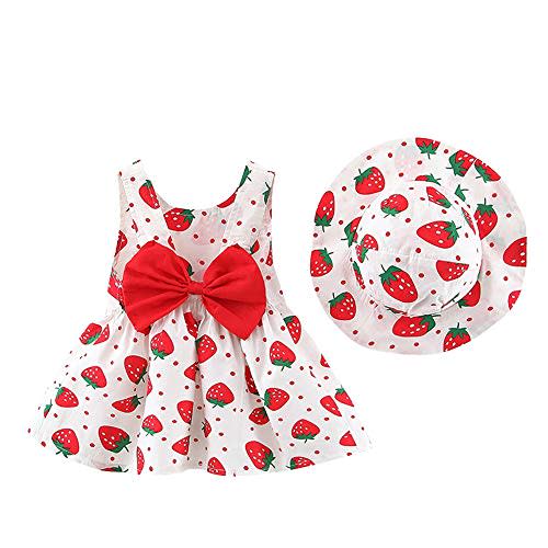 IDOPIP Baby Girl Tutu Dress Summer Sleeveless Backless Princess Birthday Party Dresses Flower Bow Sundress with Straw Hat Set