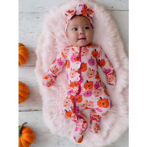 2-Way Ruffle Zip Footie, Miss Pumpkin