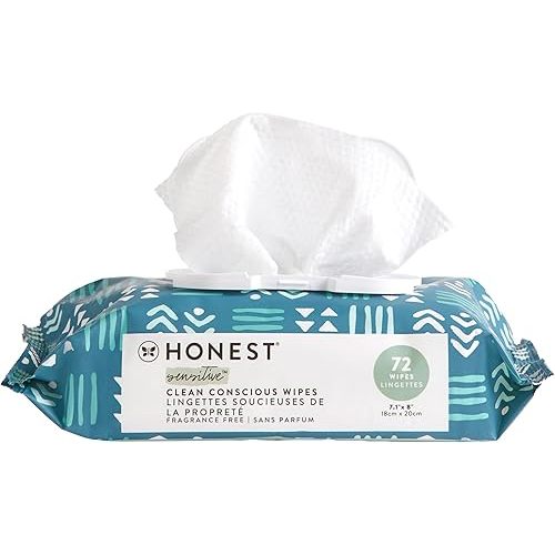 The Honest Company Clean Conscious Unscented Wipes | Over 99% Water, Compostable, Plant-Based, Baby Wipes | Hypoallergenic for Sensitive Skin, EWG Verified | Balance Blues, 72 Count