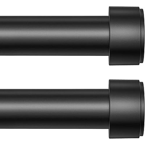 2 Pack Curtain Rods for Windows 32-90 Inch, 1 Inch Adjustable Black Curtain Rod Set with Brackets, Easy Install