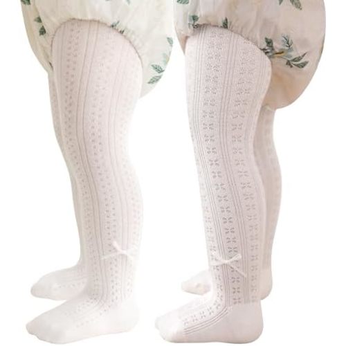 Miipat Baby Girl Tights Toddler Footed Leggings Mesh Lace Stockings 2 Pack Little Kids Thin Hollow Pantyhose