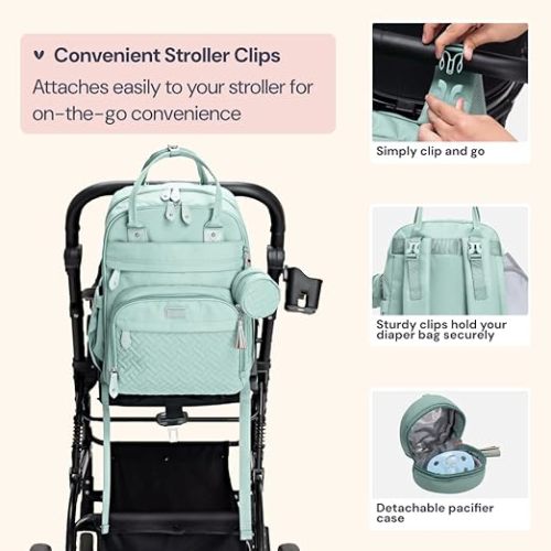 BabbleRoo Diaper Bag Backpack - Baby Essentials Travel Bag - Multi function Waterproof Diaper Bag, Travel Essentials Baby Bag with Changing Pad, Stroller Straps & Pacifier Case – Unisex, Sage Green