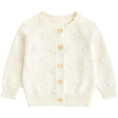Simplee kids Baby Girl Knit Cardigan Sweater Cream Cotton Autumn Coat