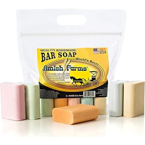 Amish Farms Bar Soap w/All Natural Bentonite Clay | Made in USA, Vegan Moisturizing for Sensitive Skin | Women & Mens Face & Body Bar Bath Soap for Shower | Clean Scent | 5oz Ea (5 Bars)