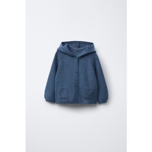 HOODED KNIT CARDIGAN - Blue | ZARA United States