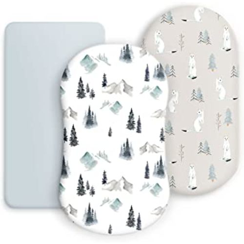 GRSSDER Stretchy Ultra Soft Fitted Bassinet Sheet Set 3 Pack, Universal Fit for Bassinets Baby Cradle Moses Basket Oval Rectangle Mattress Snug and Safe, Cute Wild Forest Mongooses for Baby