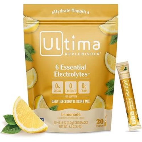 Ultima Replenisher Daily Electrolyte Powder Drink Mix – Lemonade, 20 Stickpacks – Hydration Packets with 6 Key Electrolytes and Trace Minerals – Keto Friendly, Vegan, Non-GMO and Sugar-Free