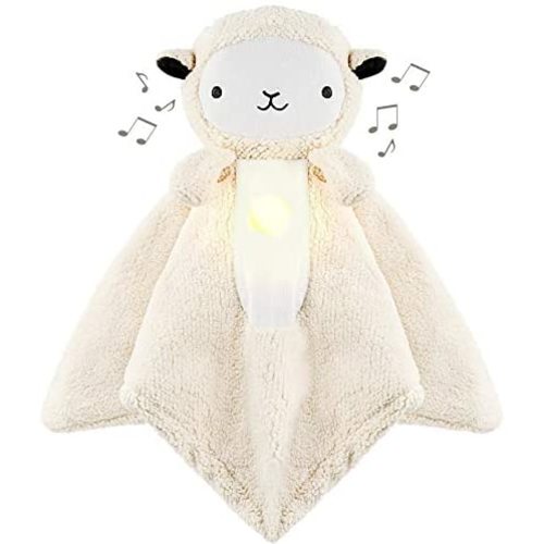 WavHello LoveBub Sound & Light Baby Security Blanket Lovey, Plush Lullaby Music Player, White Noise Soother & Soft Night Light, Machine Washable - Lou The Lamb (White Minky, 18")