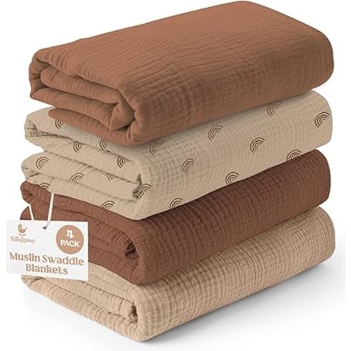 Muslin Swaddle Blankets - 4 Pack | Muslin Baby Blanket for Newborn Boy/Girl | Soft&Breathable Receiving Blankets | Newborn Swaddle Blanket (47" x 47")| Baby Essentials,Registry & Gift- Desert Dreams