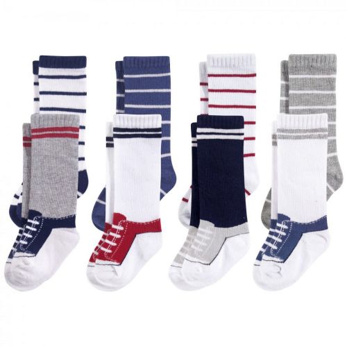 Hudson Baby Infant Boy Cotton Rich Knee-High Socks, Sneaker Blue Red, 12-24 Months