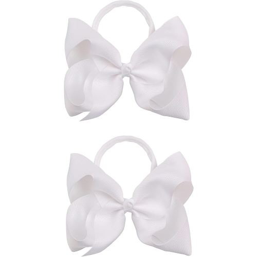 2Pcs 6 Inches Ribbon Baby Girls Headbands Infant Elastic Hairbands Large Cheer Bow Hair Band Accessories for Child Toddlers Girls (White)