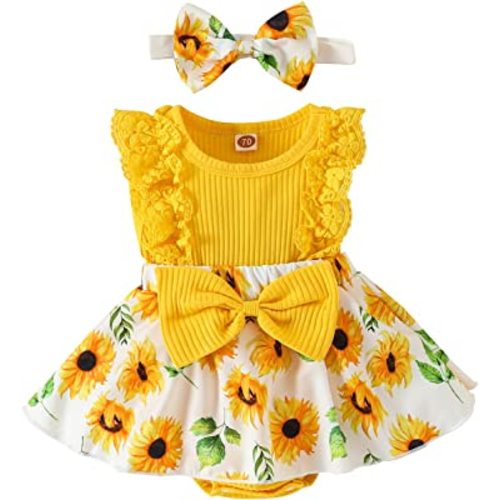 Baby Girl Clothes Newborn Romper Dress Infant Lace Ruffle Sleeveless Summer Outfits with Headband 0-12 Months