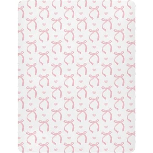 Pfrewn Crib Sheets for Boys Girls Aesthetic Pink Ribbon Bow Fitted Crib Sheet Fits Standard Crib Mattress Pads Stretch Soft Toddler Baby Sheet,52x28IN