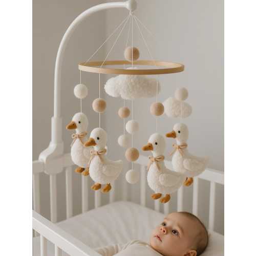 Goose Baby Mobile: Handmade Felt Flower Nursery Decor Boho Style