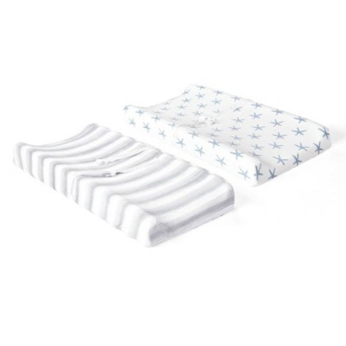 Lush Décor Seaside Starfish Organic Cotton Changing Pad Cover - Blue 2pk