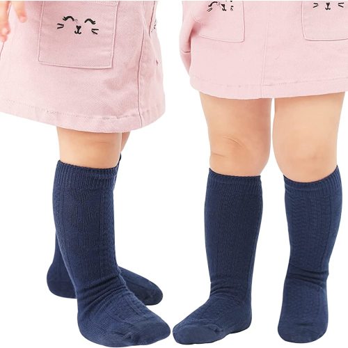 Baby Knee High Socks Cable Knit Long Stockings Seamless Cotton Socks-Newborn Infant Toddler Boys Girls 3/5 Pairs