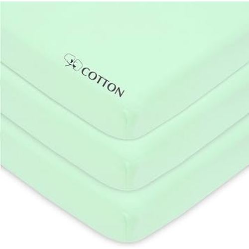 American Baby Company 3 Pack 100% Natural Cotton Fitted Mini Crib Sheets 38" x 24" - Soft & Breathable Small Nesting Portable Sheets, Fits Pack N Play Mattresses, Mint, for Boys & Girls