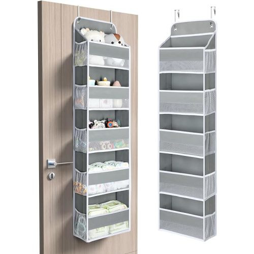 Yecaye 1 Pc Over The Door Organizer with 5 Bins 10 Side Pockets, 44lbs Load Hanging Bathroom Organizer, No Tilt Closet Organizers and Storage for Bedroom, Baby Organizer for Extra Storage, Grey - 5-Tier