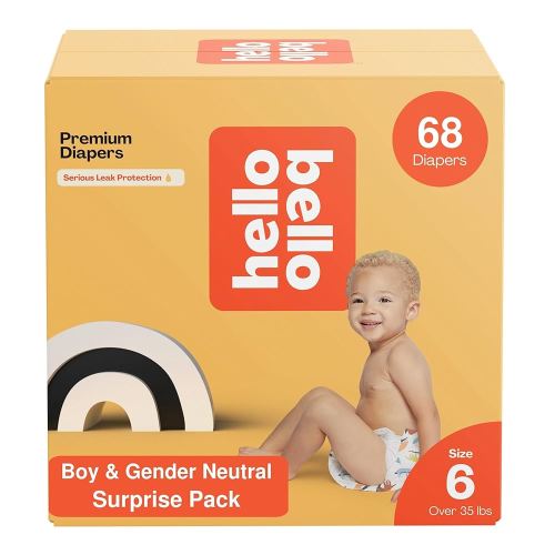 Size 6 | Hello Bello 68 Count of Disposable, Extra-Absorbent, Hypoallergenic, and Eco-Friendly Baby Diapers with Snug and Comfort Fit I Surprise Boy Patterns