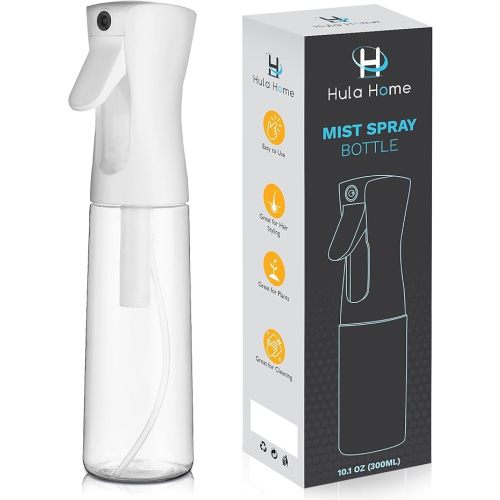 Hula Home Spray Bottle for Hair (10.1oz/300ml) - Powered by Flairosol® Spray Technology - Continuous Ultra Fine Mist Sprayer – For Hairstyling, Cleaning, Salons, Plants, Essential Oil & More - White