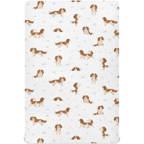 Baby Crib Sheet Cavalier King Charles Spaniel Dog Crib Mattress for Boys and Girls Playard Sheet Soft Breathable Fitted Baby Mattress Cover 52x28in