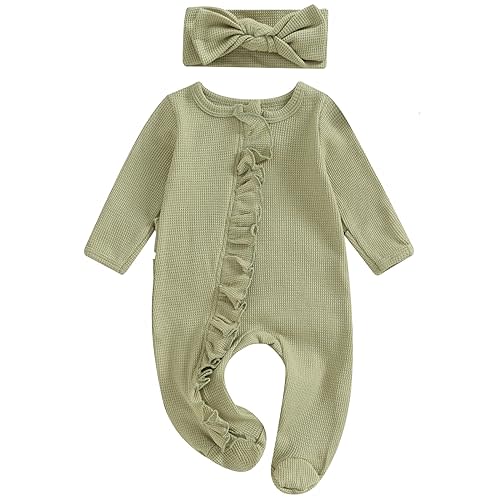 Ayalinggo Newborn Baby Girl Fall Winter Outfits Clothes Knit Jumpsuit Ruffle Romper Newborn Coming Home Outfit for Baby Girl