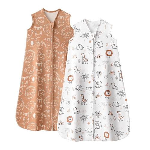 Baby Sleep Sack 6-12 Months, 0.5 TOG Wearable Blanket for Baby Boy and Girl, 2-Way Zipper Newborn and Infant Sleeping Bag 2 Pack, Lightweight Sleep Sacks Orange Animal（Medium）