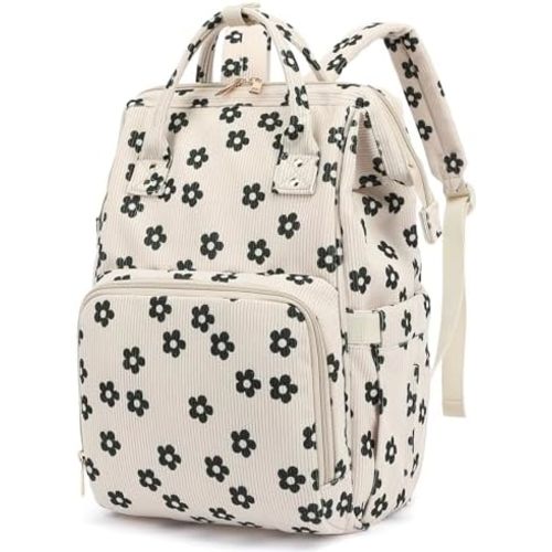 Baby Diaper Bag Backpack for Mom, Large Capacity Travel Nappy Bag for Boys & Girls with Stroller Straps (Corduroy Flowers)