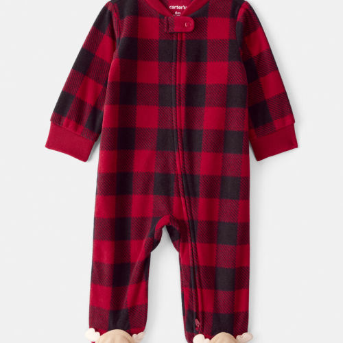 Red Baby Plaid Print Reindeer Christmas Loose Fit Long-Sleeve Sleeper - Red | Carter’s Oshkosh Canada