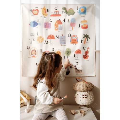 Baby Alphabet Tapestry, Organic Cotton Fabric Tapestry, Kid Room Tapestry, Nursery Tapestry, Kids Room Wall Hanging