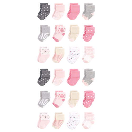 Hudson Baby Cotton Rich Baby Terry Socks 24-Pack, Pink Gray Solid, 0-6 Months
