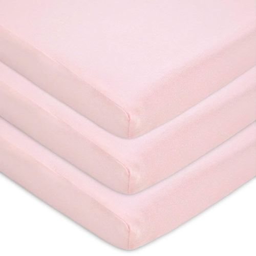 American Baby Company 3 Pack 100% Natural Cotton Fitted Pack and Play Sheets 39" x 27" - Soft & Breathable Pack N Play Sheets for Playard & Mini Crib Mattress, Pink, for Boys & Girls