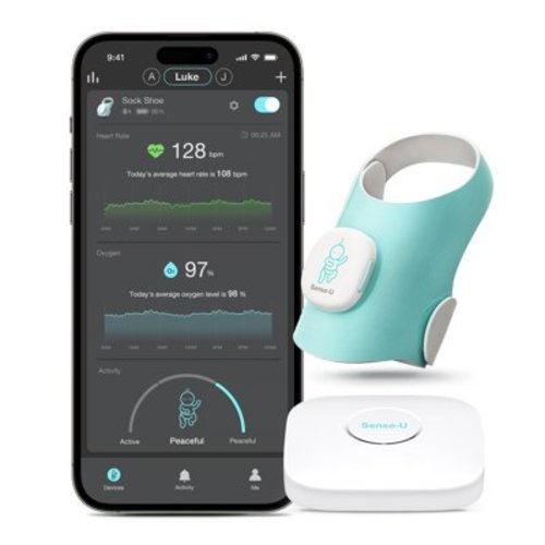 Sense-U Smart Baby Sock Shoe (Long Range) Baby Monitor with On-Device Sleep Indicator & Notifications, Track Sleep Pattern, Heart Rate, Movement from Anywhere for Peace of Mind