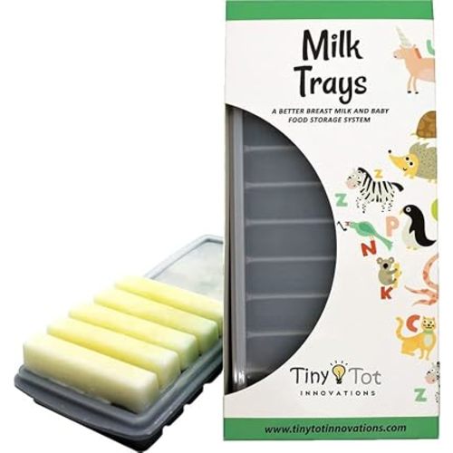 Breast Milk Freezer Storage Trays, 10-1oz Bars, 2 Silicone Tray Containers w/Leak Resistant Lids, Food Grade Silicone (Milk Trays)