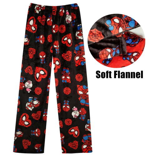 Hello Kitty Pajama Pants for Women, Cartoon Plush Pjs Pants,Cute Kawaii Anime Pajama Bottom, Family Halloween Christmas Pajamas Matching,Black,M