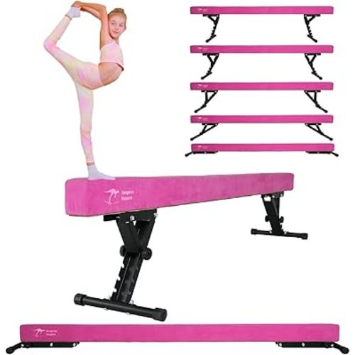 Kangaroo Hoppers Adjustable Balance Gymnastics Beam for Kids Ages 6-12, High and Low Foldable Floor Beam, Beginners and Professionals Home Training Equipment with Anti-Slip Foot, 8FT