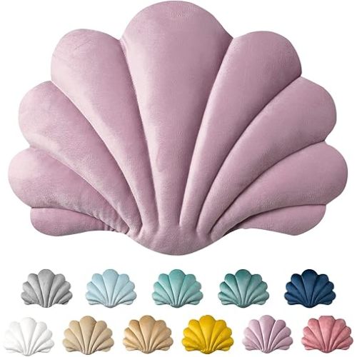 Ashler 3D Throw Pillows Shell Shaped Accent Throw Pillow, Soft Velvet Insert Included Cushion for Couch Bed Living Room, Pack of 1, Pink Purple, 14 X 11 inches