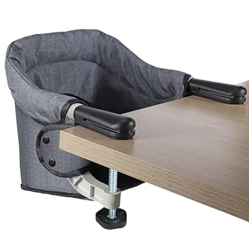 Hook On High Chair for Babies 6-36 Months | Secure & Portable Foldable Travel High Chair | Clip On Baby Feeding Seat with Non-Slip Aluminum Clamp, Detachable Washable Cover & Carry Bag (Grey)