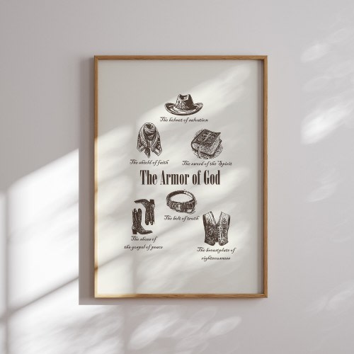 Vintage Western The armor of God Christian wall decor, Modern Christian Artwork, Christian religious gift, Prayer Room Wild West decor