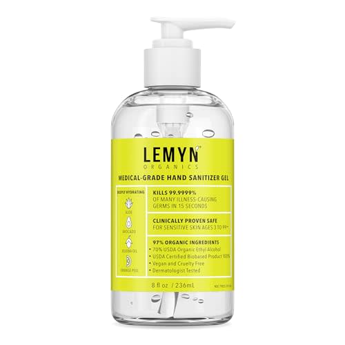 Lemyn Organics Medical Grade Hand Sanitizer Gel - 97% ORGANIC - 8 FL.OZ. with PUMP